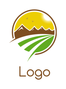 agriculture logo farm mountains hills birds sun