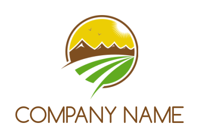 agriculture logo farm mountains hills birds sun