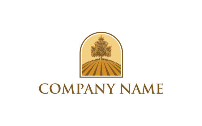 design an agriculture logo farm with thick tree inside window shape - logodesign.net
