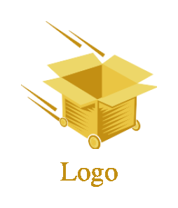 design a logistics logo fast moving empty box with wheels 