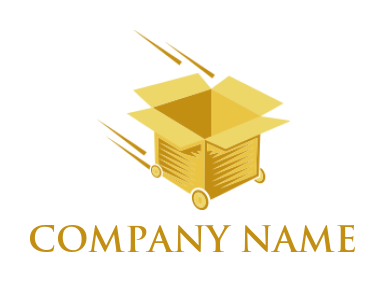 design a logistics logo fast moving empty box with wheels 