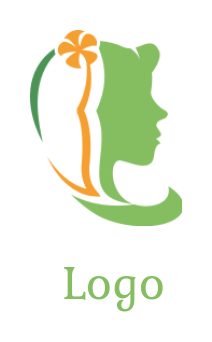beauty logo face profile with flower on hair