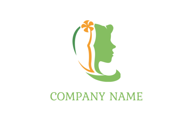 beauty logo online female face profile with flower on hair