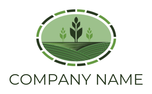 agriculture logo illustration field and wheat inside the oval shape - logodesign.net