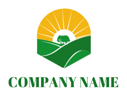 make a landscape logo field grass trees and sun inside the emblem 