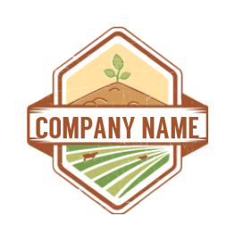 agriculture logo illustration field inside the emblem with cow mountain and plant 