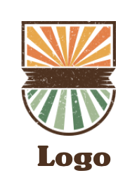 agriculture logo field with sun rays in shield