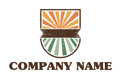 agriculture logo field with sun rays in shield