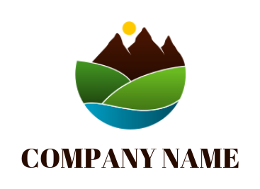 landscape logo fields mountains along riverside