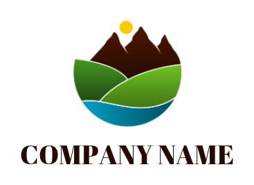 landscape logo illustration fields and mountains along riverside