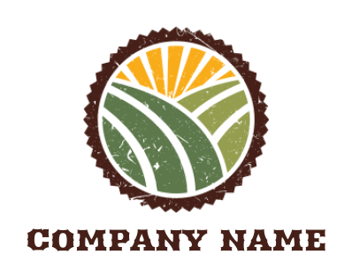 agriculture logo maker fields with sun rays inside emblem - logodesign.net