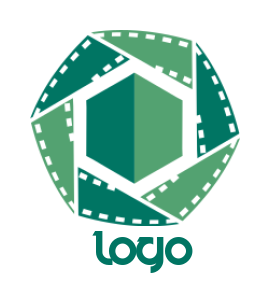 media logo of film reel in hexagon camera lens