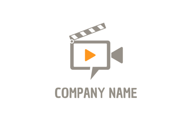 Film Stripes in Shape of video camera with play button logo idea