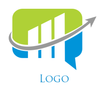 marketing logo bars in chat bubble swoosh arrow