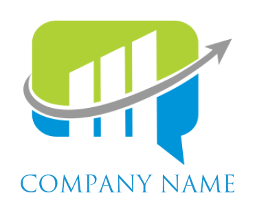 marketing logo bars in chat bubble swoosh arrow