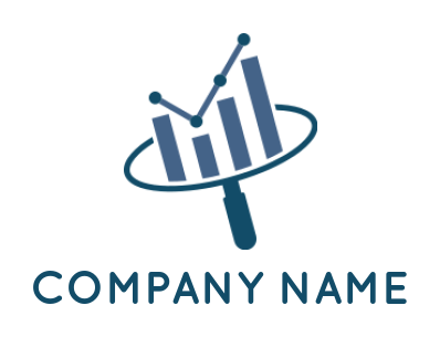 Magnifying glass with line graph bar logo design