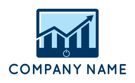 financial graph logo in computer with arrow and bars 