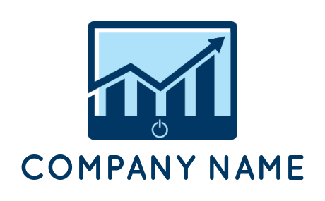 make a financial logo financial graph inside the computer with arrow and bars 