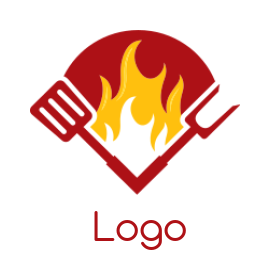grill fire fork and spatula grill icon