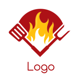 restaurant logo of grill fire fork and spatula