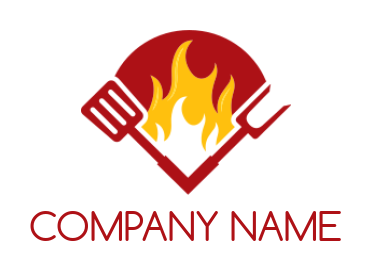 create a restaurant logo grill fire fork and spatula grill - logodesign.net