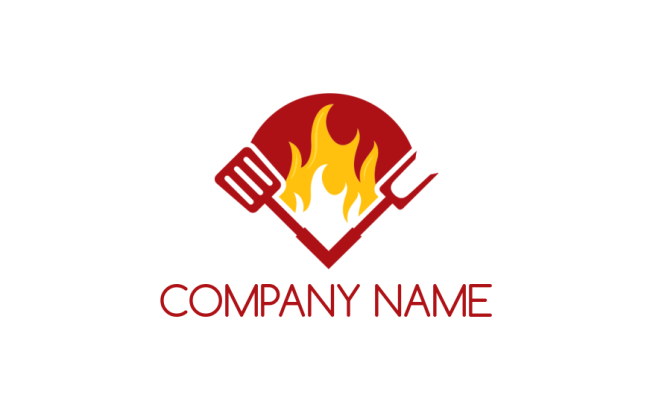 restaurant logo of grill fire fork and spatula
