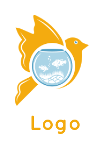 Make a pet logo of fish bowl merged with flying bird