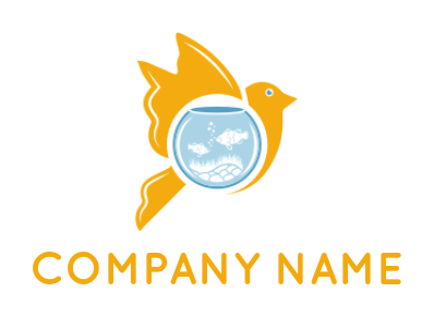 Make a pet logo of fish bowl merged with flying bird
