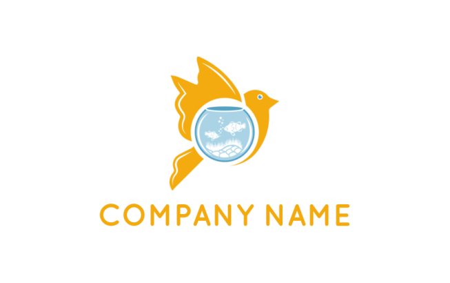 Make a logo of fish bowl merged with flying bird 