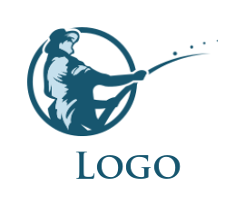 sports logo icon fisherman with rod