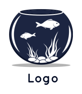 make a pet logo fishes in bowl with plant and stones 