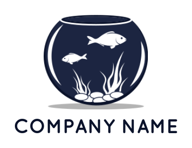 make a pet logo fishes in bowl with plant and stones 