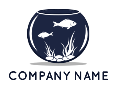 fishes in bowl with plant and stones logo editor