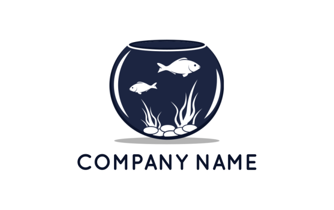 fishes in bowl with plant and stones logo editor