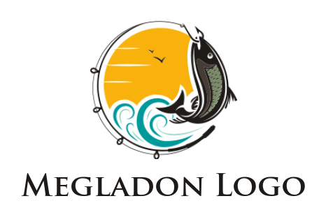 animal logo icon fish caught in fishing hook