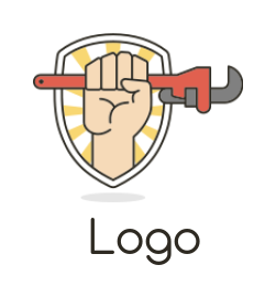 handyman logo hand holding plumbing wrench