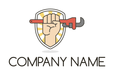 handyman logo hand holding plumbing wrench