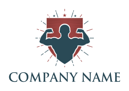 fitness logo muscular man silhouette in shield