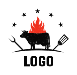 restaurant logo flaming grill cow turner fork