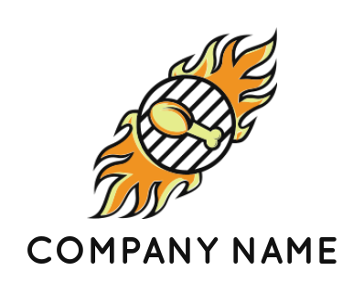 flaming grill with chicken drumstick logo icon 