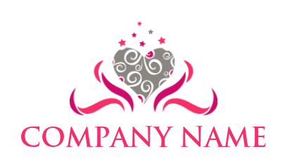 dating logo floral heart with stars and ribbons