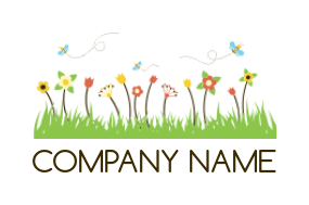 gardening logo of flowers grass and honey bees 