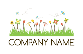 gardening logo online flowers with grass and honey bees 