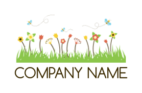 gardening logo of flowers grass and honey bees 