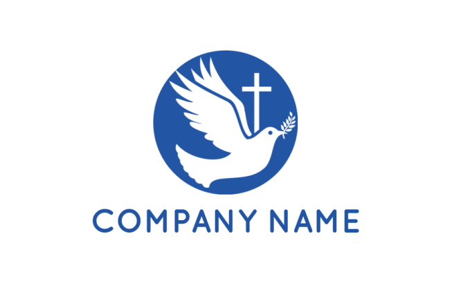 Flying dove with christian cross logo template