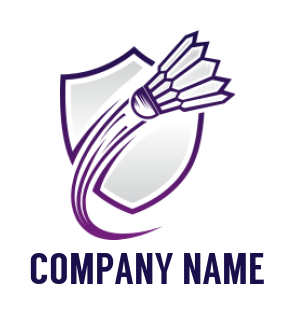 sports logo flying shuttlecock in shield swoosh