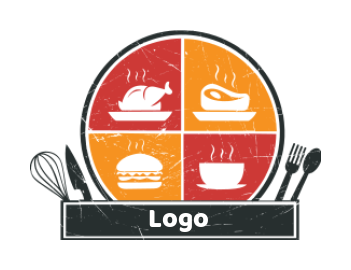 restaurant logo foods in circle kitchen utensils