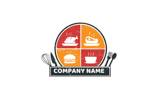 restaurant logo online foods inside circle with kitchen utensils