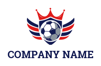 sports logo icon soccer ball inside the shield with crown and wings