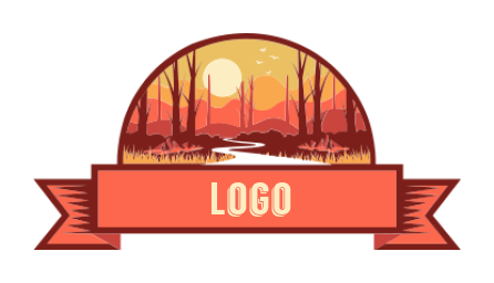landscape logo forest river sun inside emblem